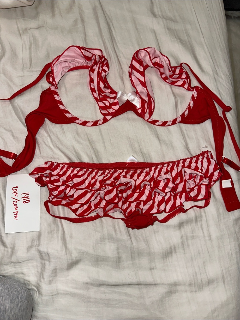 Dreamgirl Red and White Ruffle Bikini Set